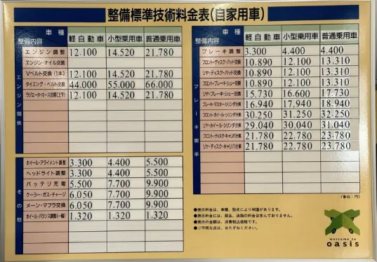 整備標準技術料金表